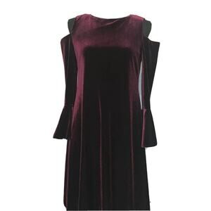 Lauren Ralph Lauren Womens 6 Dress Burgundy Velvet Cold Shoulder Long Sleeve